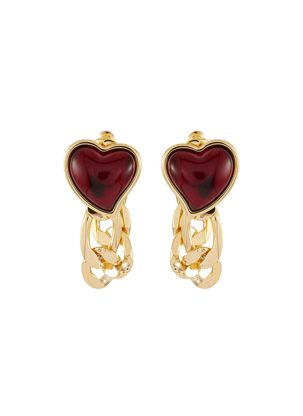 RED HEART STUD GOLD CHAIN EARRING
