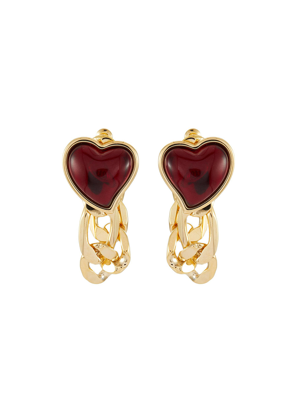 RED HEART STUD GOLD CHAIN EARRING