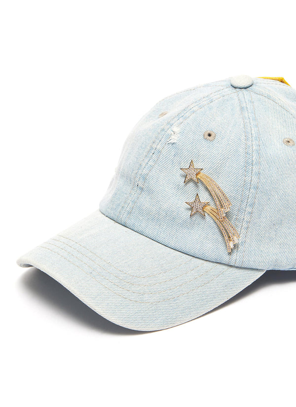 Shooting star pin slogan patch ripped denim baseball cap