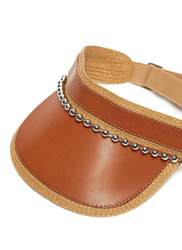 Ball chain leather and straw visor