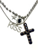 CRYSTAL CROSS EMBELLISHED CHAIN LAYERED NECKLACE