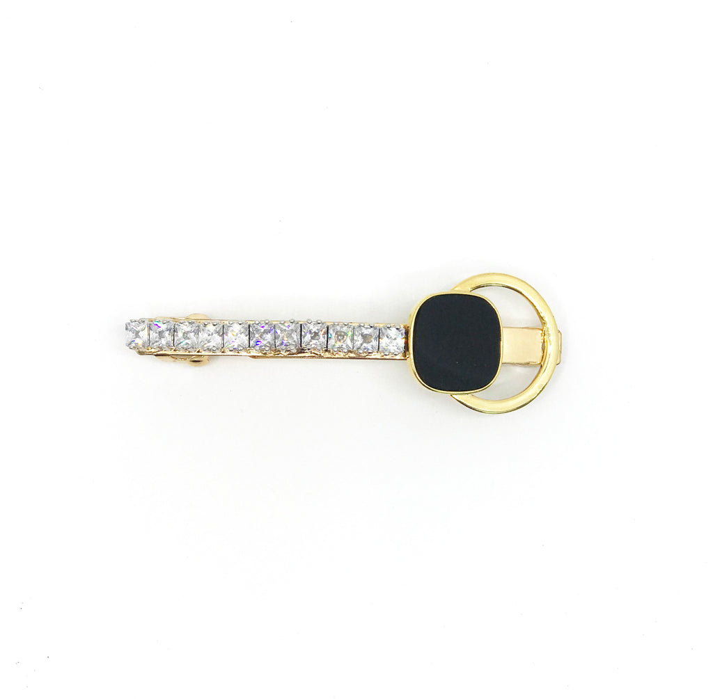 GLASS CRYSTAL ROUND CHARMS WITH BLACK STUD HAIR CLIP
